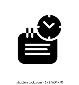 Schedule simple black icon. Deadline symbol with calendar and clock isolated on white. Time management, office, work, education vector illustration for web, design, app, ad, social media