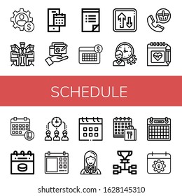 schedule simple icons set. Contains such icons as Management, Manager, Calendar, Report, To do list, Priority, Time management, Order, Schedule, can be used for web, mobile and logo