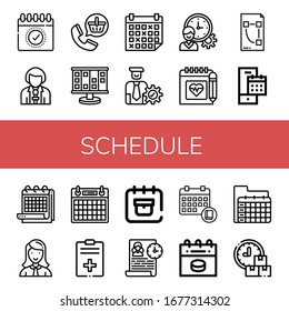 schedule simple icons set. Contains such icons as Calendar, Reporter, Order, Planning, Schedule, Manager, Time management, Plan, Report, Delivery date, can be used for web, mobile and logo