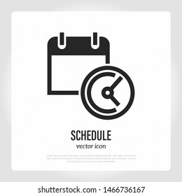 Schedule thin line icon: calendar and clock. Appointment or reminder. Vector illustration.