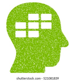 Schedule Thinking grainy textured icon for overlay watermark stamps. Flat symbol with scratched texture. Dotted vector eco green ink rubber seal stamp with grunge design on a white background.