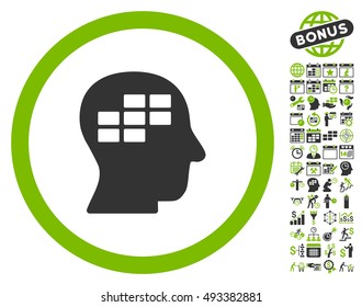Schedule Thinking pictograph with bonus calendar and time management graphic icons. Vector illustration style is flat iconic bicolor symbols, eco green and gray colors, white background.