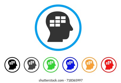 Schedule Thinking rounded icon. Style is a flat schedule thinking grey symbol inside light blue circle with black, gray, green, blue, red, orange variants.