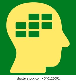 Schedule Thinking vector icon. Style is flat symbol, yellow color, rounded angles, green background.