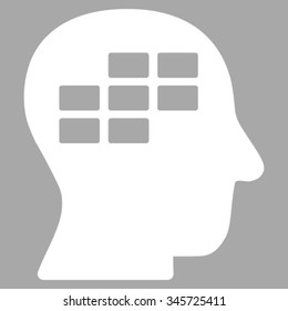 Schedule Thinking vector icon. Style is flat symbol, white color, rounded angles, silver background.