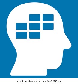 Schedule Thinking vector icon. Style is flat symbol, white color, rounded angles, blue background.