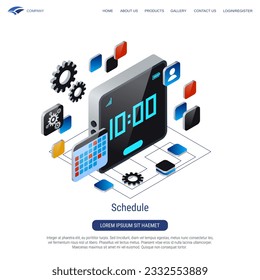 Schedule, time management, business planning, deadline 3d isometric vector concept illustration