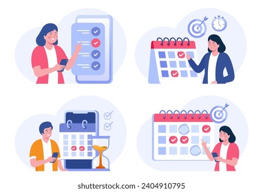 Schedule time management, deadline concept, planner, planning and organization, flat vector illustration banner for website