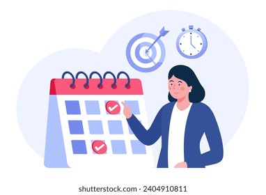 Planificación de la gestión del tiempo, concepto de plazo, planificación, planificación y organización, banner de ilustración de vector plano para el sitio web