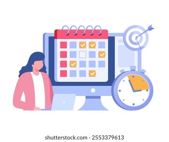 Schedule time management, strategy, target, deadline concept, planner, planning and organization, flat vector illustration banner for website