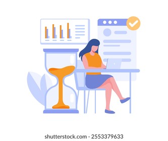 Programar la gestión del tiempo, estrategia, objetivo, concepto de fecha límite, planificador, planificación y organización, Anuncio de Ilustración vectorial plana para el Sitio web