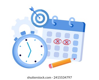 Schedule time management, target, deadline concept, planner, planning and organization, flat vector illustration banner for website