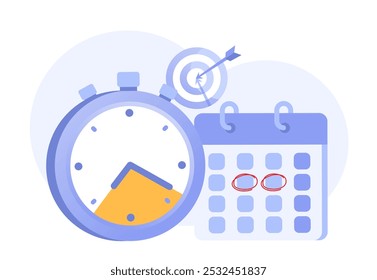 Programar la gestión del tiempo, objetivo, concepto de fecha límite, planificador, planificación y organización, Anuncio de Ilustración vectorial plana para el Sitio web