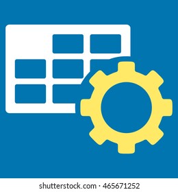 Schedule Tools vector icon. Style is bicolor flat symbol, yellow and white colors, rounded angles, blue background.