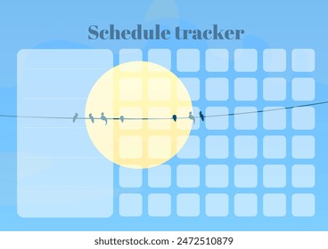 Schedule tracker A4 Document On Abstract Background Sky With Clouds And Birds Vector Design