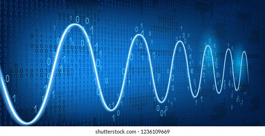 Schedule tracking of processor status, disk monitoring, CPU indicator or RAM on binary code background. Graph harmonic damped oscillations.