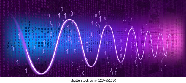 Schedule tracking of processor status, disk monitoring, CPU indicator or RAM on binary code background. Graph harmonic damped oscillations.