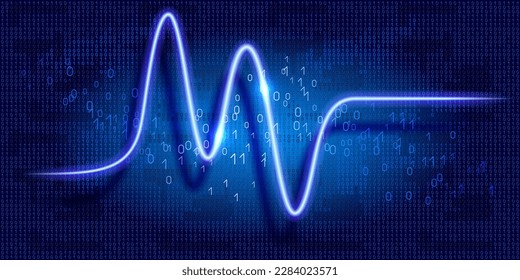Schedule tracking of processor status, disk monitoring, CPU indicator or RAM on binary code background. Abstract banner with glowing graphs.