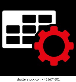 Schedule Tuning vector icon. Style is bicolor flat symbol, red and white colors, rounded angles, black background.