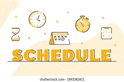 tipografía de programación palabra arte fondo de icono y reloj de vidrio calendario cronómetro clip board con estilo de contorno