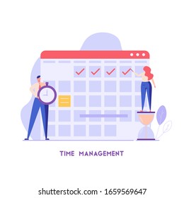 Schedule UI illustrations in flat design. Concepts of planning, time management, succes people. People controlling time with calendar service. Vector illustration