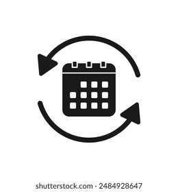 Schedule update. Calendar with circular arrow icon flat style isolated on white background. Vector illustration