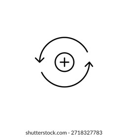 Programar Actualizar, actualizar y agregar nuevas tareas. Renovar flechas y símbolo más. Icono de Vector de trazo perfecto y editable