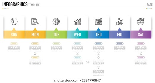 Schedule weekly infographic template or element with 7 day, step, process, option, colorful paper origami, arrow, bar, rectangle, minimal style for sale slide, planner, agenda, calendar, timetable