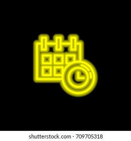 Schedule yellow glowing neon ui ux icon. Glowing sign logo vector