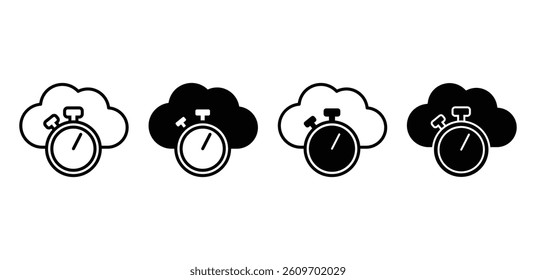 Scheduled Backup Icon Black and White Cloud Stopwatches Vector Design Illustration