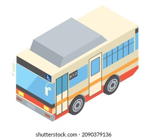 scheduled bus. Japanese means doorway. Illustration of a very deformed working car isometric technique.
