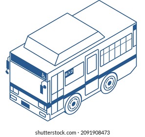 scheduled bus. Japanese means doorway. Illustration of a very deformed working car isometric technique.