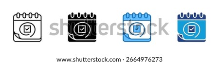 Scheduled Calendar Multi Style Icon Design Vector - Calendar page with check mark, symbolizing a content calendar plan or publishing workflow