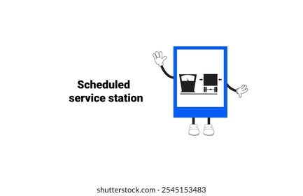 Scheduled service station sign graphic vector illustration with cartoon characters. Graphic design is suitable for children's education, story books, or traffic safety materials. vector illustration