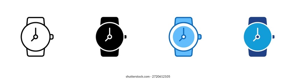 Vector de diseño de íconos de estilo múltiple de tiempo programado: reloj de pulsera con esfera de reloj, que representa la hora planificada, la rutina, el horario personal o el seguimiento diario