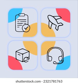 Scheduled Transportation Icon. Flight travel, airline transportation, scheduled flights, air travel, flight routes. Glassmorphism style. Vector line icon