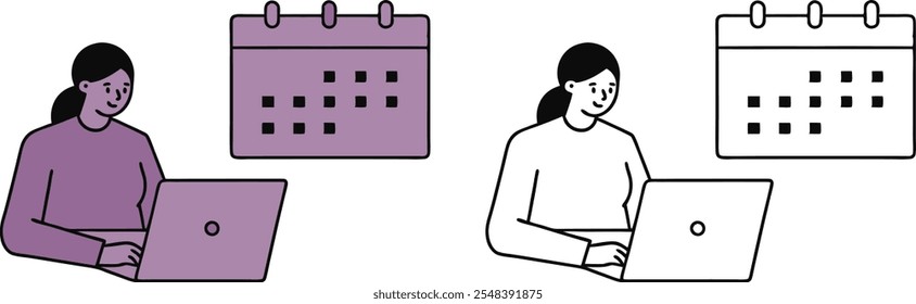 Programación de citas para mujeres usando computadoras portátiles y calendarios
