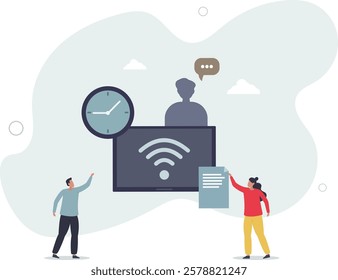 Scheduling as effective time management for work optimization.Arranging and controlling workloads in production or manufacturing process .flat characters.