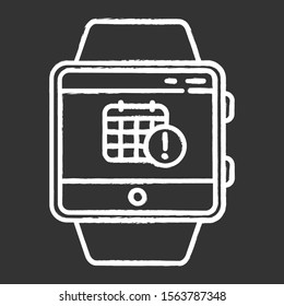 Scheduling events smartwatch function chalk icon. Fitness wristband capability. Modern device feature. Calendar and timetable. Planning and time management. Isolated vector chalkboard illustration