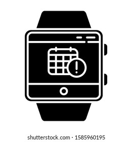 Scheduling events smartwatch function glyph icon. Fitness wristband capability. Calendar and timetable. Planning and time management. Silhouette symbol. Negative space. Vector isolated illustration