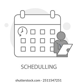 Scheduling icon with editable stroke. Time management, schedule planning, task scheduling, calendar management, appointment scheduling with editable stroke.