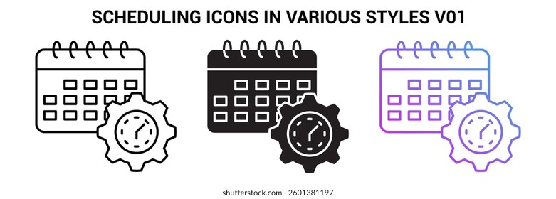 Scheduling icon represented by Scheduling simple symbol Line, Filled, Gradient style.