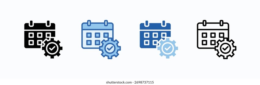 Scheduling Icon Sheet Multiple Style Collection Isolated Vector