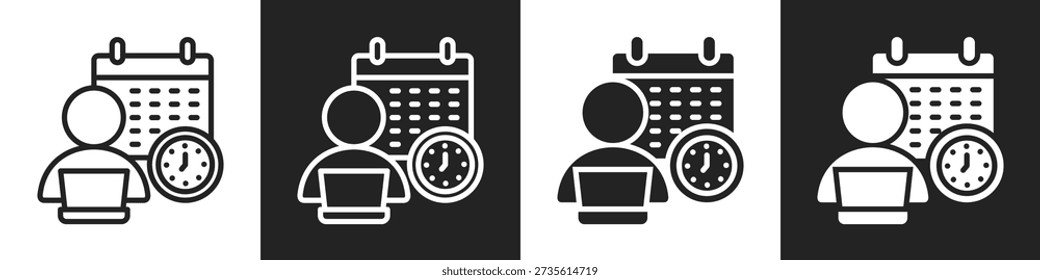 Scheduling Line And Solid Icon In White And Black Background