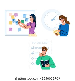 agendamento organizando tarefas vetor. coordenação de gerenciamento, foco da delegação, disciplina de estrutura agendando organizando tarefas caractere. pessoas desenho animado plano ilustração