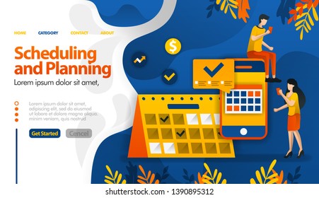 Scheduling and Planning apps, planning trips, determining meetings and activities vector illustration concept can be use for, landing page, template, ui ux, web, mobile app, poster, banner, website