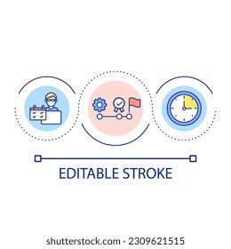 Planungs- und Planschleifenkonzept-Symbol Arbeitszeit. Regelmäßiges Üben. Zielerreichung Fortschritt abstrakte Idee dünne Linie Illustration. Einzeln Umrisszeichnung. Bearbeitbarer Strich. Arithmetik verwendet