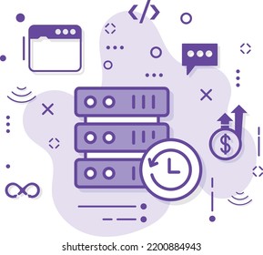 Scheduling and Running Jobs on a Server Concept, Refresh Machine stock illustration, Data backup and restore with time clock vector color icon design, Cloud computing and Web hosting services Symbol