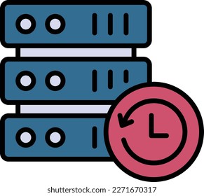 Programación y ejecución de trabajos en un concepto de servidor, actualización de ilustración de stock de máquina, copia de seguridad y restauración de datos con diseño de iconos de vectores de reloj, computación en nube y servicios de alojamiento web Símbolo