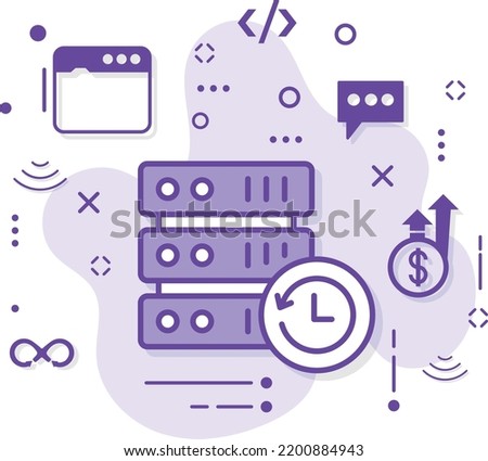Scheduling and Running Jobs on a Server Concept, Refresh Machine stock illustration, Data backup and restore with time clock vector color icon design, Cloud computing and Web hosting services Symbol